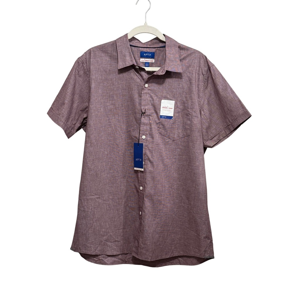Apt 9 Mens Smart Temp Short Sleeve Button Down Shirt Maroon Heather Cotton L NWT